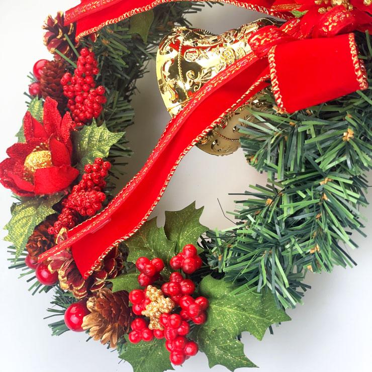 国産クリスマスリース 25cm レッド 玄関 おしゃれ 北欧 手作り 国内
