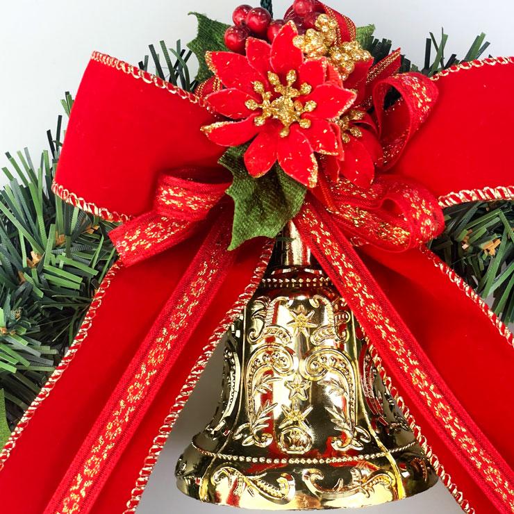 リース 羽 リボン アンティーク／クリスマスリース 希少 国産クリスマスリース 25cm レッド 玄関 おしゃれ 北欧 手作り 国内