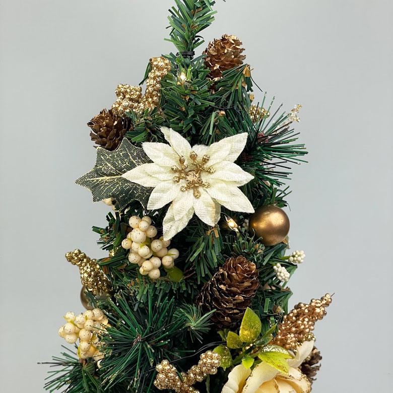 ミニクリスマスツリー 35cm ゴールドローズ LED ミニツリー 卓上ツリー