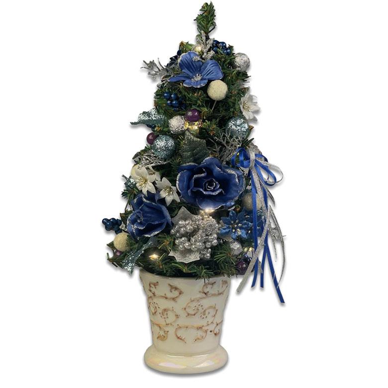 ミニクリスマスツリー 35cm ブルーローズ LED ミニツリー 卓上ツリー