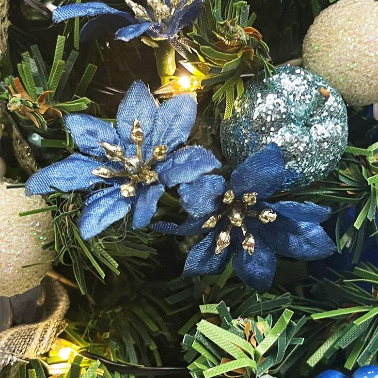ミニクリスマスツリー 35cm ブルーローズ LED ミニツリー 卓上ツリー