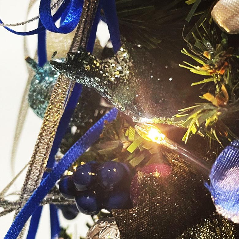 ミニクリスマスツリー 35cm ブルーローズ LED ミニツリー 卓上ツリー