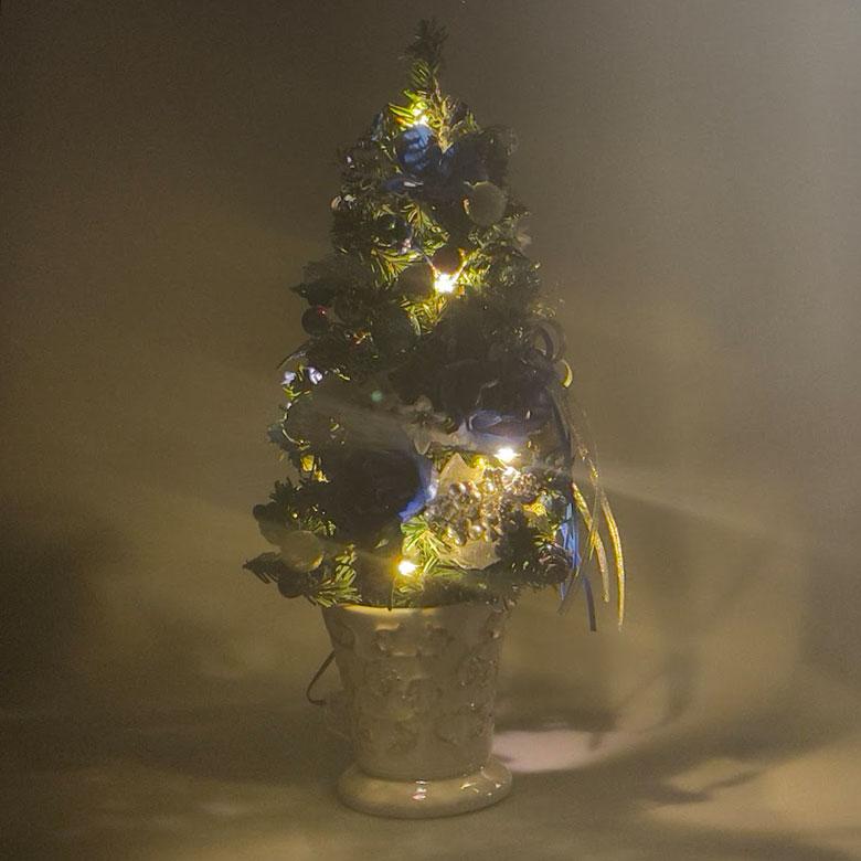 ミニクリスマスツリー 35cm ブルーローズ LED ミニツリー 卓上 ミニクリスマスツリー 35cm ブルーローズ LED ミニツリー 卓上