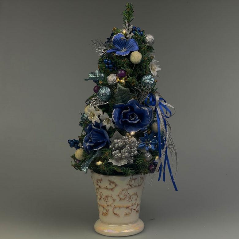 ミニクリスマスツリー 35cm ブルーローズ LED ミニツリー 卓上ツリー