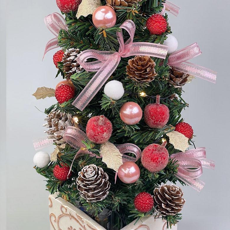 ミニクリスマスツリー 33cm ピンク LED ミニツリー 卓上ツリー