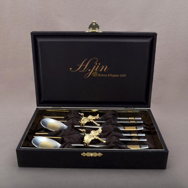 H.JIN 鶴 夫婦 金 ゴールド箸スプーンペアセット カトラリー H.JIN 鶴 夫婦 金 ゴールド箸スプーンペアセット カトラリー