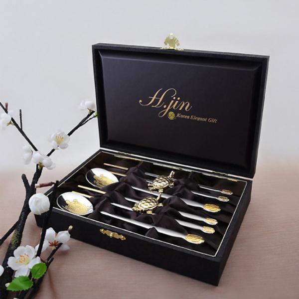 H.JIN 亀 金 ゴールド箸スプーンペアセット カトラリーセット 送料無料