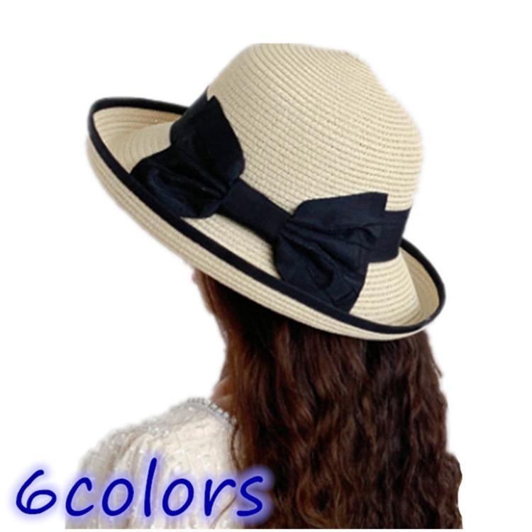 帽子 レディース 麦わら帽子 キャスケット 折りたためる ペーパーハット つば広 リボン デザイン Hat Mz061 神戸オンライン 通販 Yahoo ショッピング