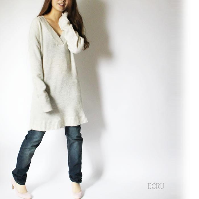 Vネックニット セーター ニットワンピース ニットチュニック ニットワンピ M L Ll 2l Xl 3l Xxl 2xl 4l Xxxl 3xl ブラック ダークグレー エクリュ Okb 99n Kobe Woshary 通販 Yahoo ショッピング