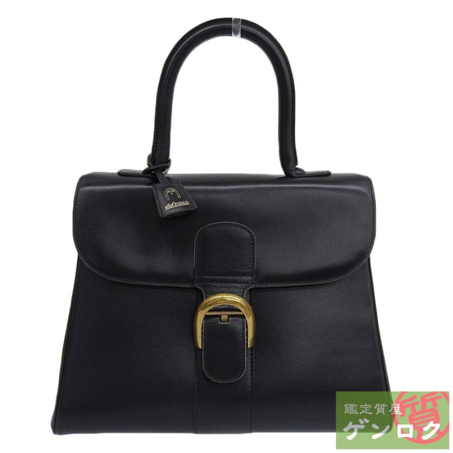 中古】Delvaux デルヴォー ブリヨンMM ハンドバッグ ブラック レザー  