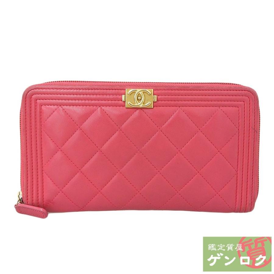 【中古】シャネル ボーイシャネル ラウンドファスナー ウォレット 長財布 22番台 レザー ピンク   CHANEL【質屋】【代引き手数料無料】｜kobe78genroku