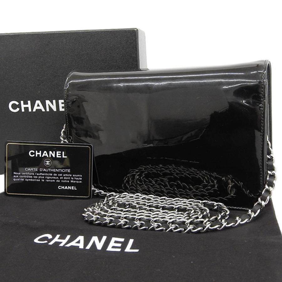 【中古】シャネル メイクアップライン ココマーク チェーンウォレット ショルダーバッグ 17番台 エナメル ブラック CHANEL【質屋】_1