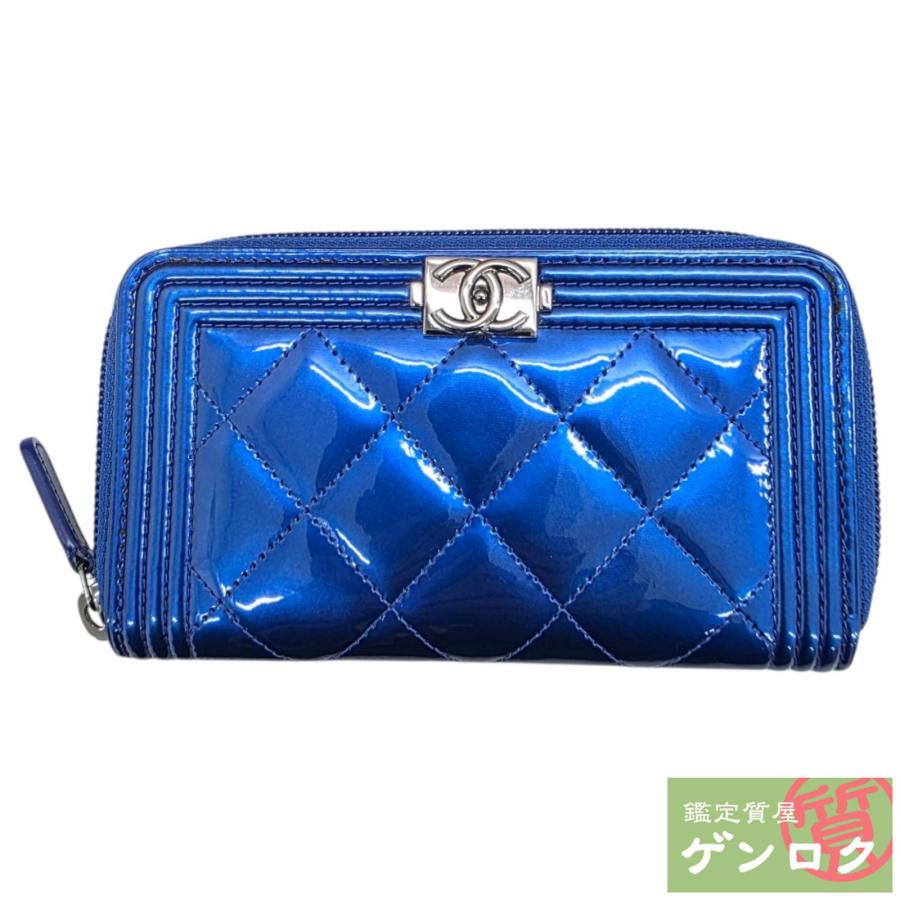 【美品】CHANEL 長財布 ボーイシャネル ラウンドファスナー ブルー CHANEL（シャネル） 【中古】シャネル ボーイシャネル ラウンド
