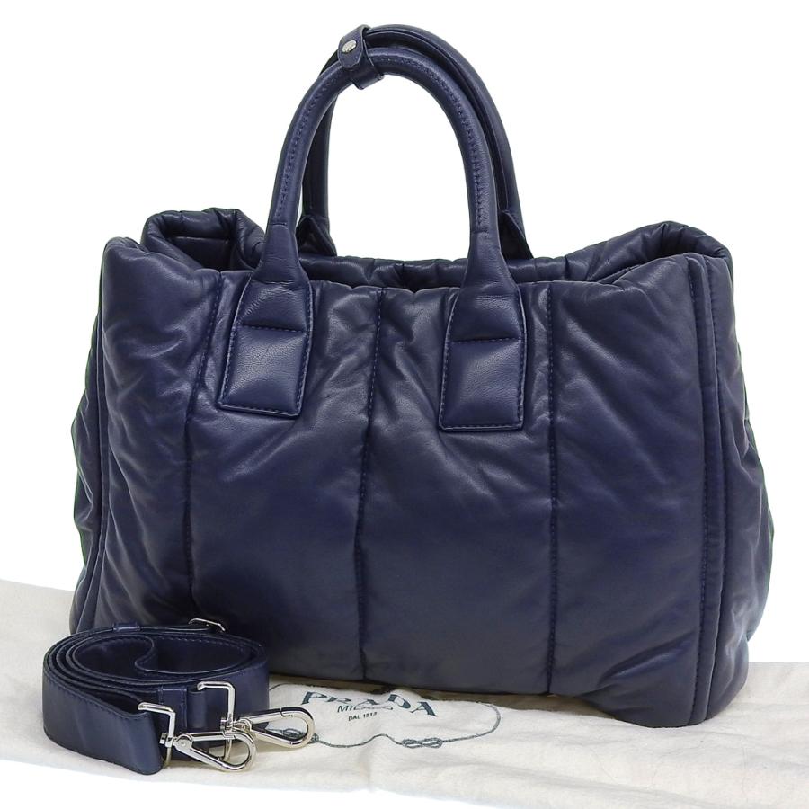 【中古】プラダ ナッパボンバー 2WAY トートバッグ トートバッグ レザー ネイビー PRADA【質屋】【代引き手数料無料】_1