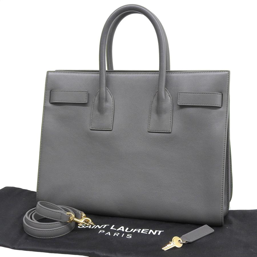 Saint Laurent グレー レザー ショルダーバッグ 中古】サンローラン サック ド ジュール ショルダーバッグ レザー