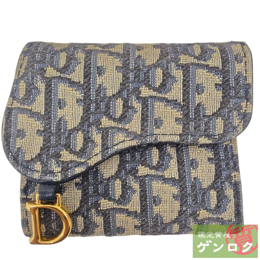中古】 ディオール トロッター 三つ折り サドル ウォレットコンパクト