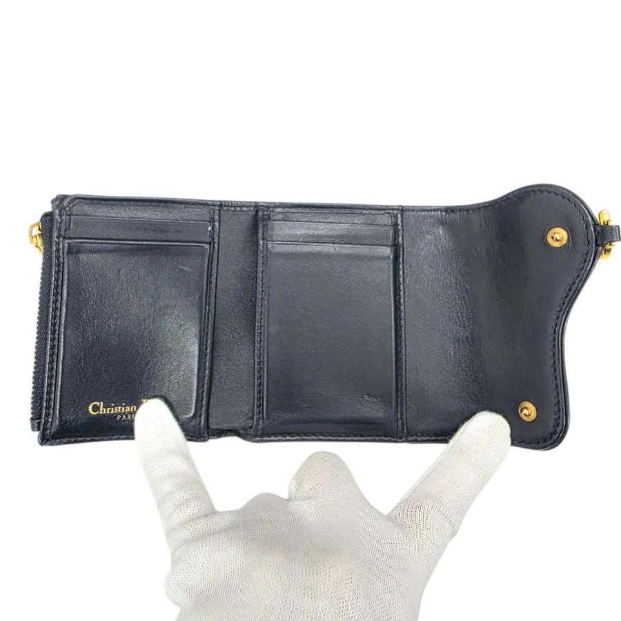 中古】 ディオール トロッター 三つ折り サドル ウォレットコンパクト