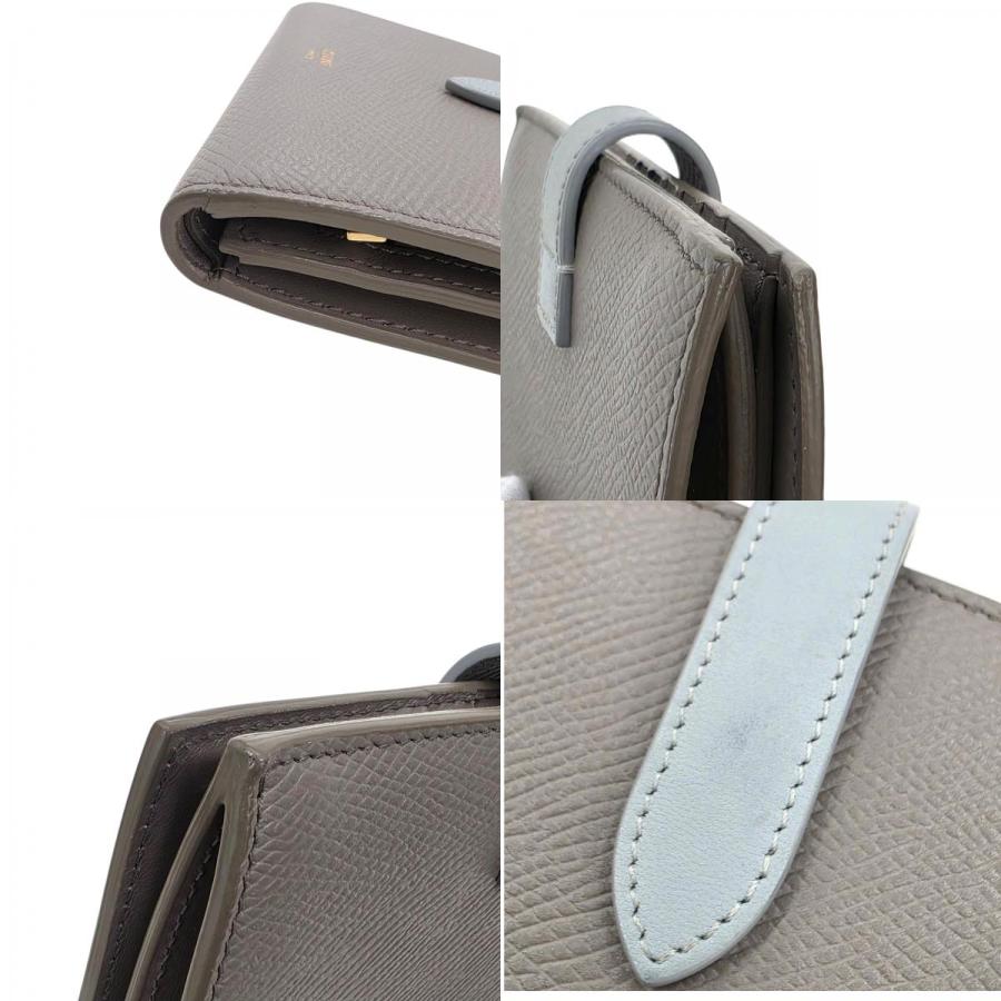 美品 セリーヌ ミディアム ストラップウォレット 二つ折り財布 グレー CELINE（セリーヌ） 【中古】セリーヌ ミディアムストラップ