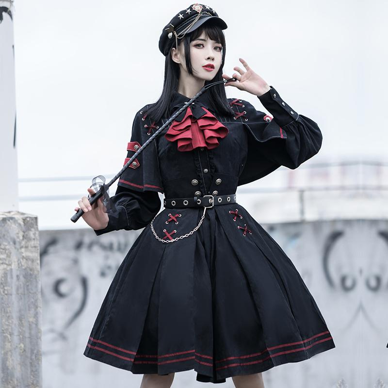 執行官風 配色デザイン 軍服ロリータ ブラウス スカート ハトメ 