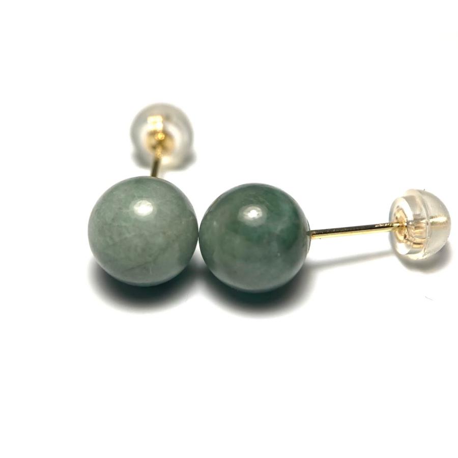 宝石翡翠 8mm K18 ピアス 5月 誕生石 ジェダイト 天然石 