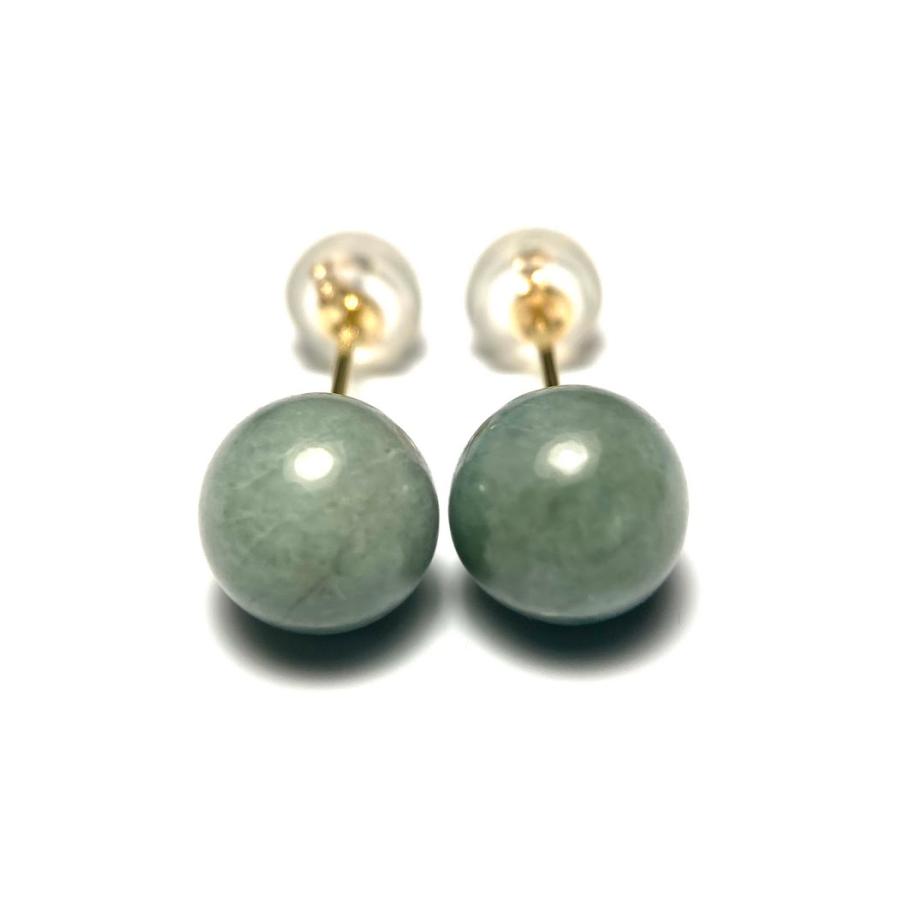 宝石翡翠 8mm K18 ピアス 5月 誕生石 ジェダイト 天然石 