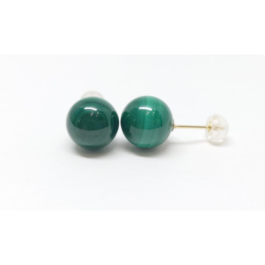 AAA マラカイト 直径10mm K18 ピアス 12月 誕生石 天然石 パワーストーン アクセサリー メンズ レディースの画像