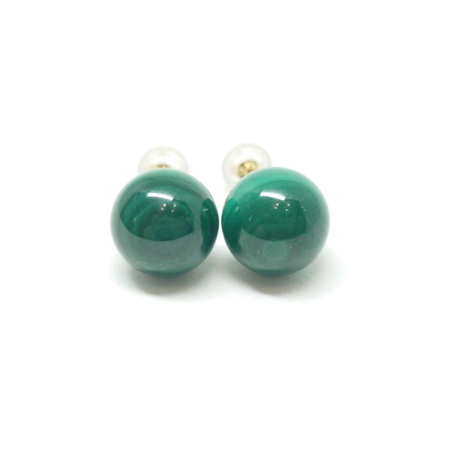 AAA マラカイト 直径10mm K18 ピアス 12月 誕生石 天然石 パワーストーン アクセサリー メンズ レディースの画像
