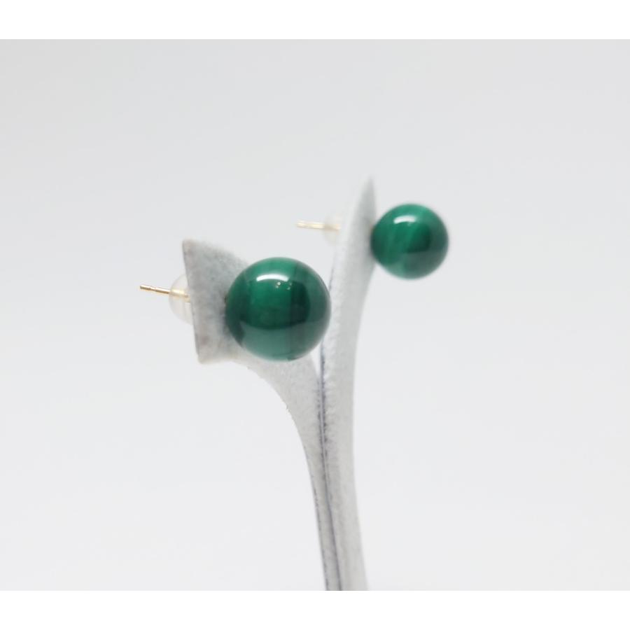 AAA マラカイト 直径10mm K18 ピアス 12月 誕生石 天然石 パワーストーン アクセサリー メンズ レディースの画像
