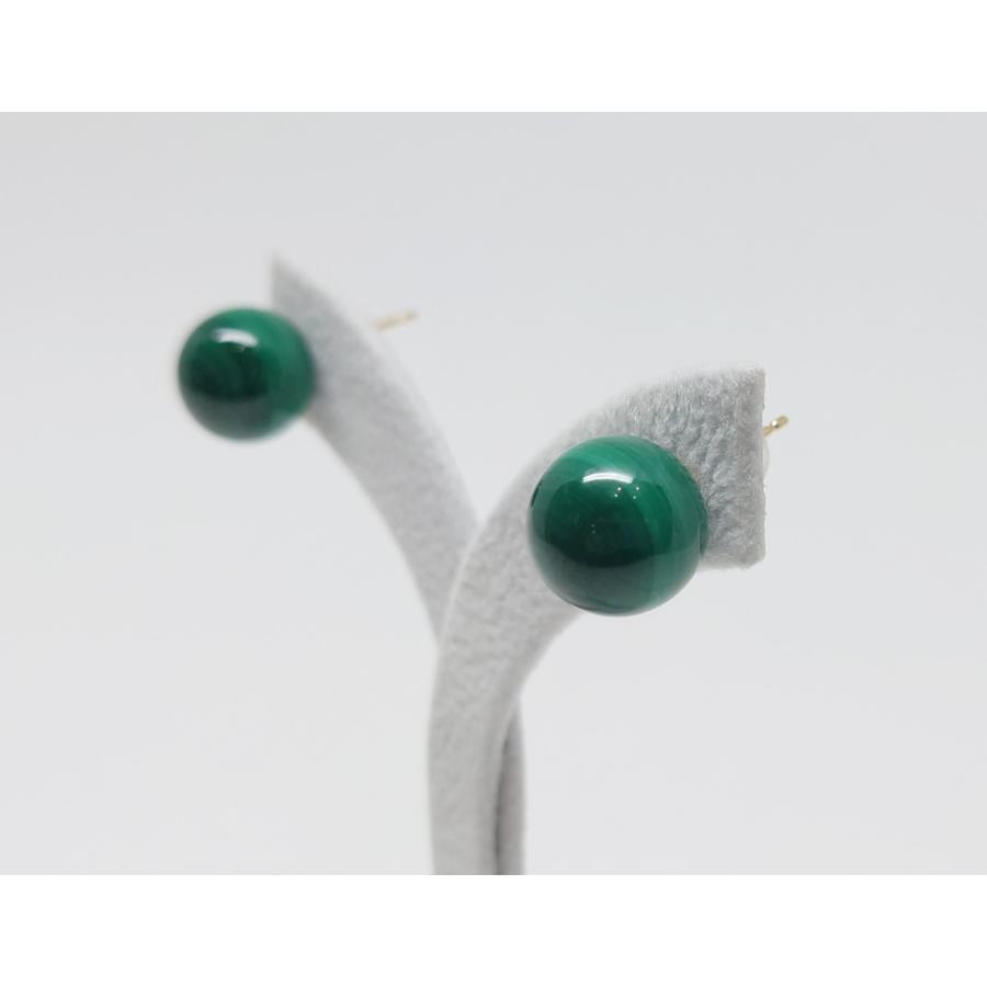 AAA マラカイト 直径10mm K18 ピアス 12月 誕生石 天然石 パワーストーン アクセサリー メンズ レディースの画像