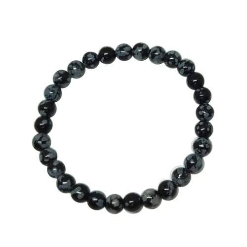 ★厳選一連★お買い得♢黒曜石【スノーフレークオブシディアン6mmラウンド連】❤️ スノーフレークオブシディアン（黒曜石）6mmブレスレット : 神戸宝光堂