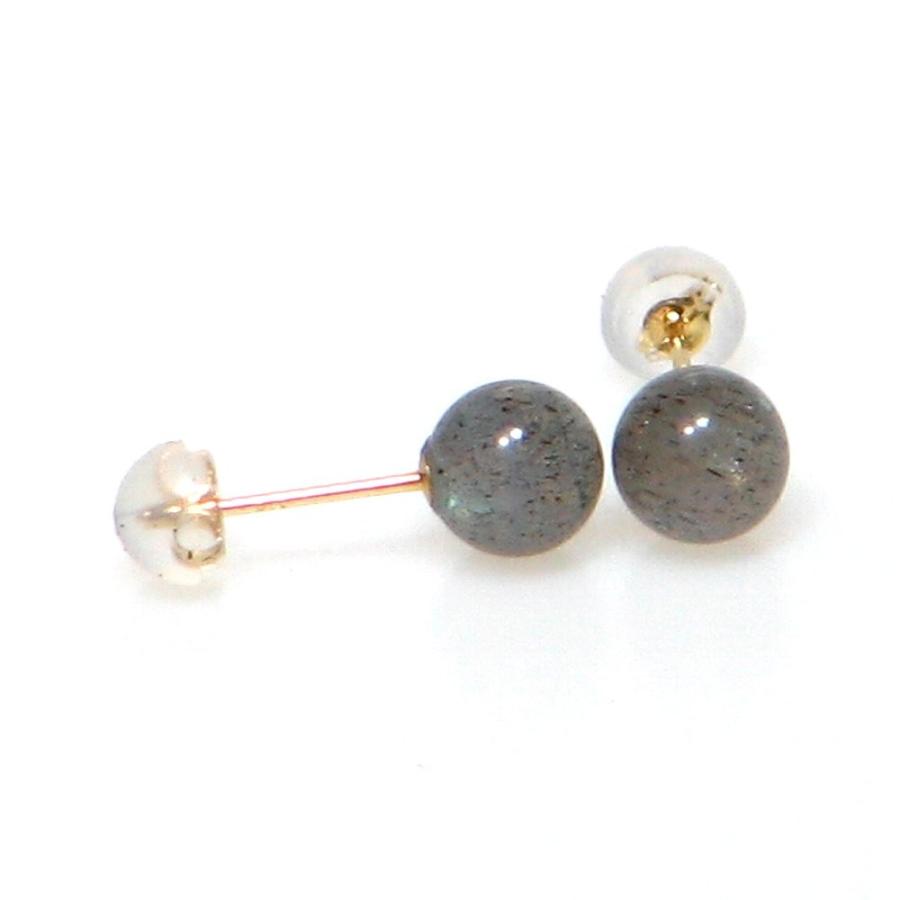 AA ラブラドライト 6mm K18 ピアス  天然石 数珠 アクセサリー ジュエリー パワーストーン メンズ レディースの画像