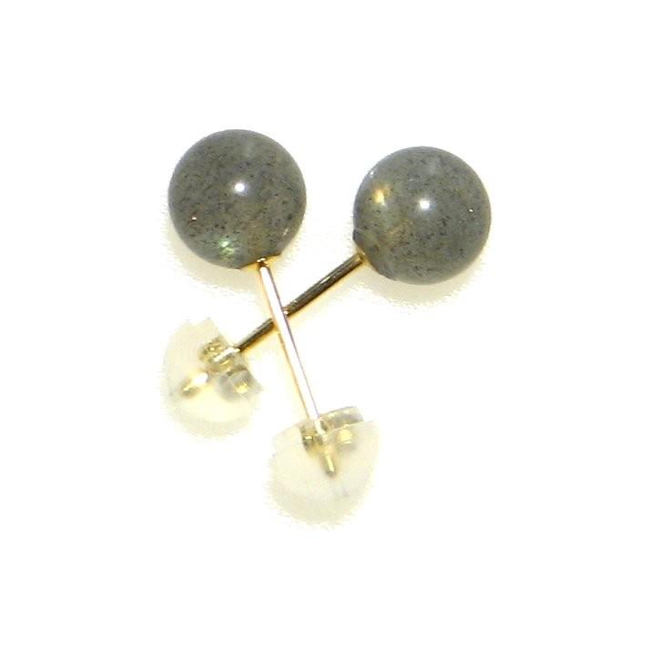 AA ラブラドライト 6mm K18 ピアス  天然石 数珠 アクセサリー ジュエリー パワーストーン メンズ レディースの画像