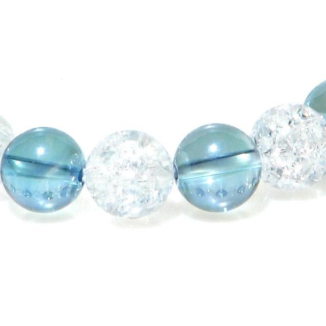 ブルーアクアオーラ ＆ クラック水晶 10mm ブレスレット 16.5cm 18cm 20cm 4月 誕生石 玻璃神秘的 純粋 浄化 祈祷 免疫力の画像