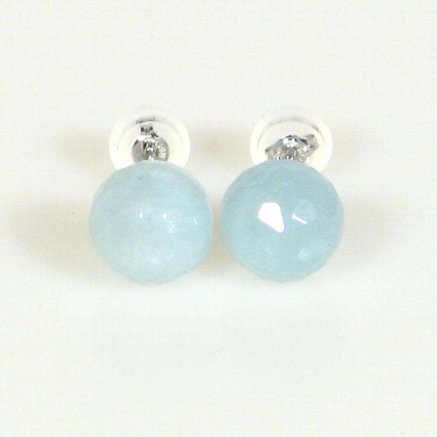 AA ミルキー アクアマリン 128面カット 8mm K14WG ピアス【3月 誕生石 