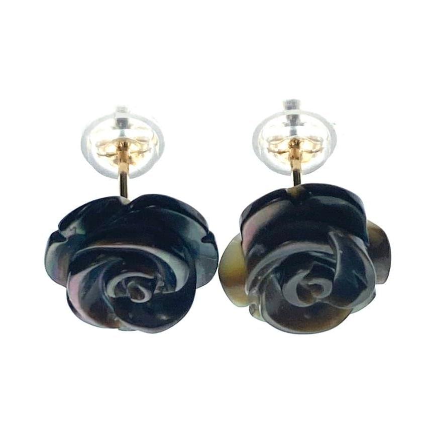 薔薇のブラックシェル 直径8mm K10YG(イエローゴールド) ピアス【10mm】【6月 誕生石】黒真珠 冠婚葬祭 ピーコック 人魚の涙 たおやか 子宝 安産