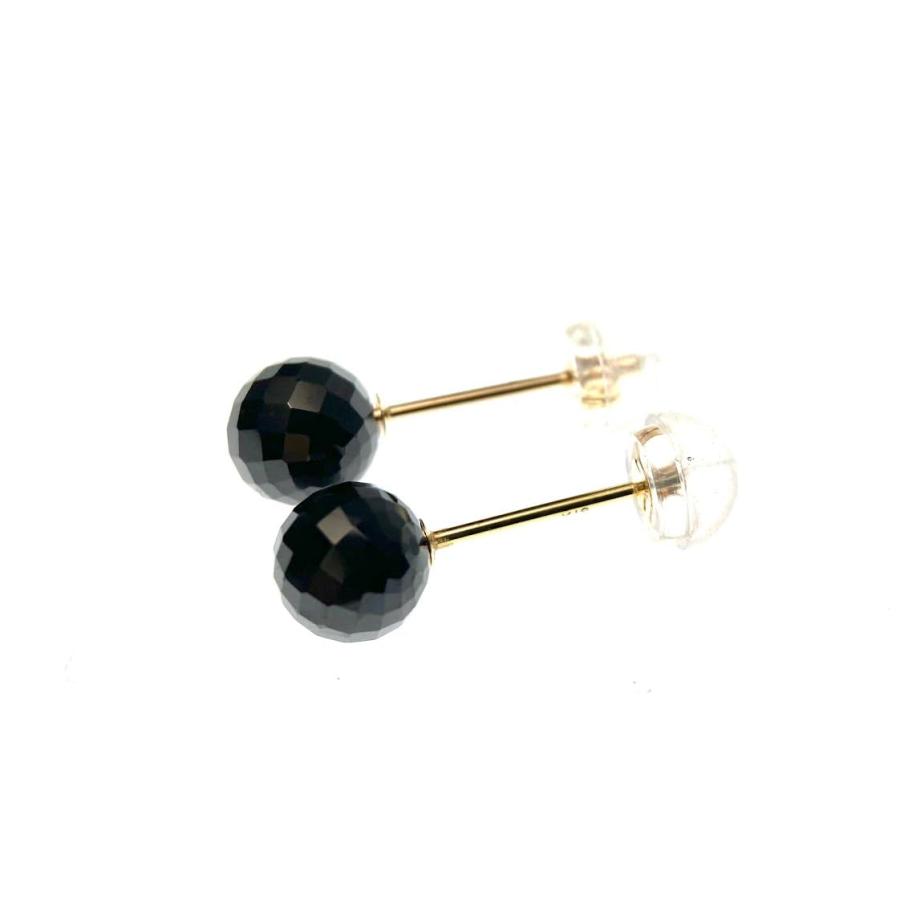 漆黒の輝き ブラックスピネル 64面カット 6mm K10YGピアス 安心 潜在能力 レディース メンズ ジュエリー アクセサリーの画像