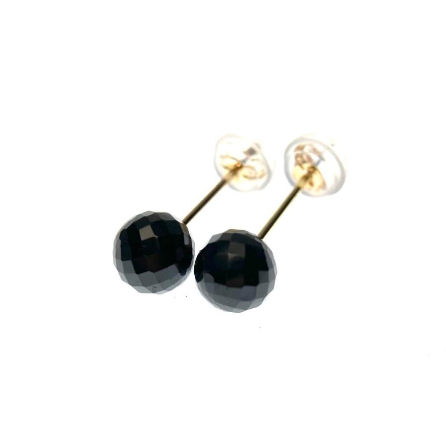 漆黒の輝き ブラックスピネル 64面カット 6mm K10YGピアス 安心 潜在能力 レディース メンズ ジュエリー アクセサリーの画像