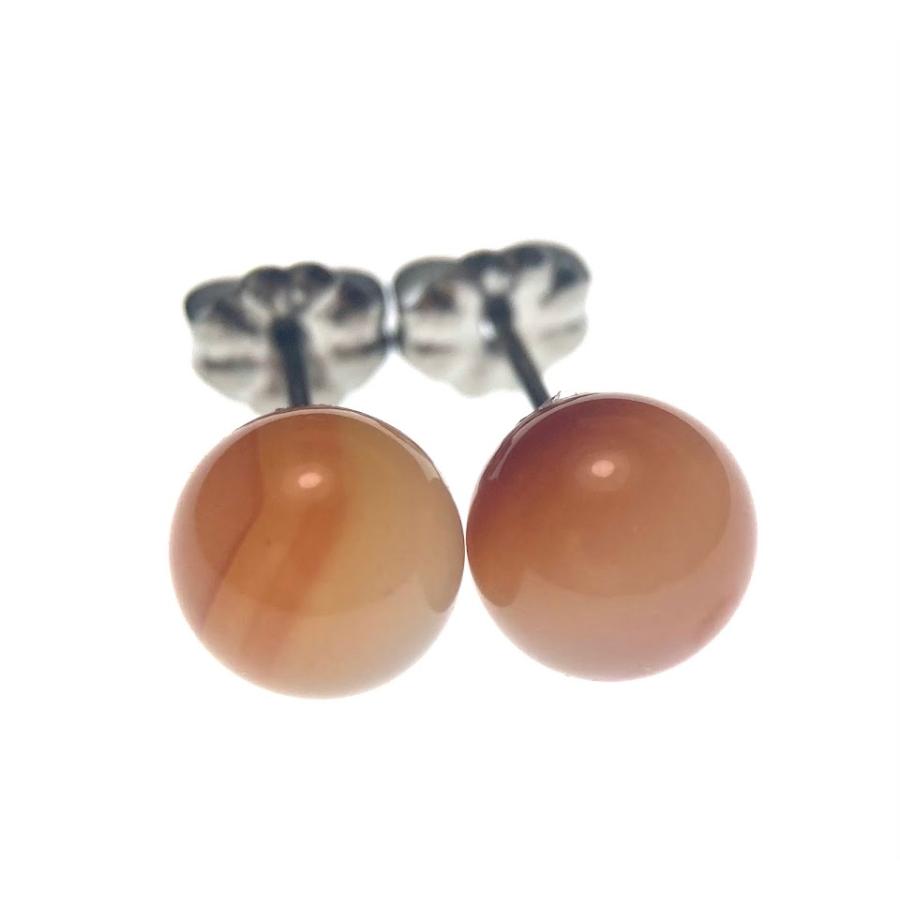 天然石　縞瑪瑙＆カーネリアンピアス 縞模様のカーネリアン 8mm チタンピアス 7月 誕生石 天然石 メンズ