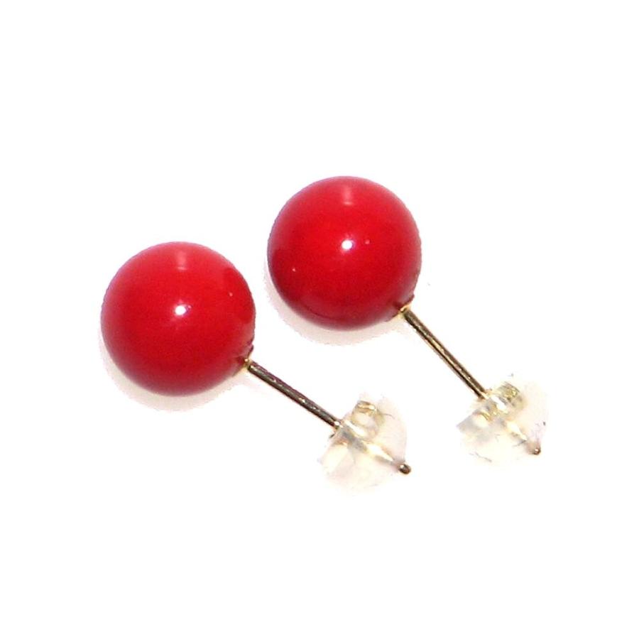 真紅の 血赤珊瑚 8mm K18 ピアス 3月 誕生石 レッド コーラル