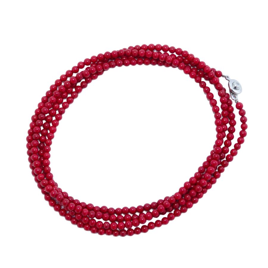血赤珊瑚 4mm 120cm ロープ ネックレス ロング 赤 コーラル 血赤カラー