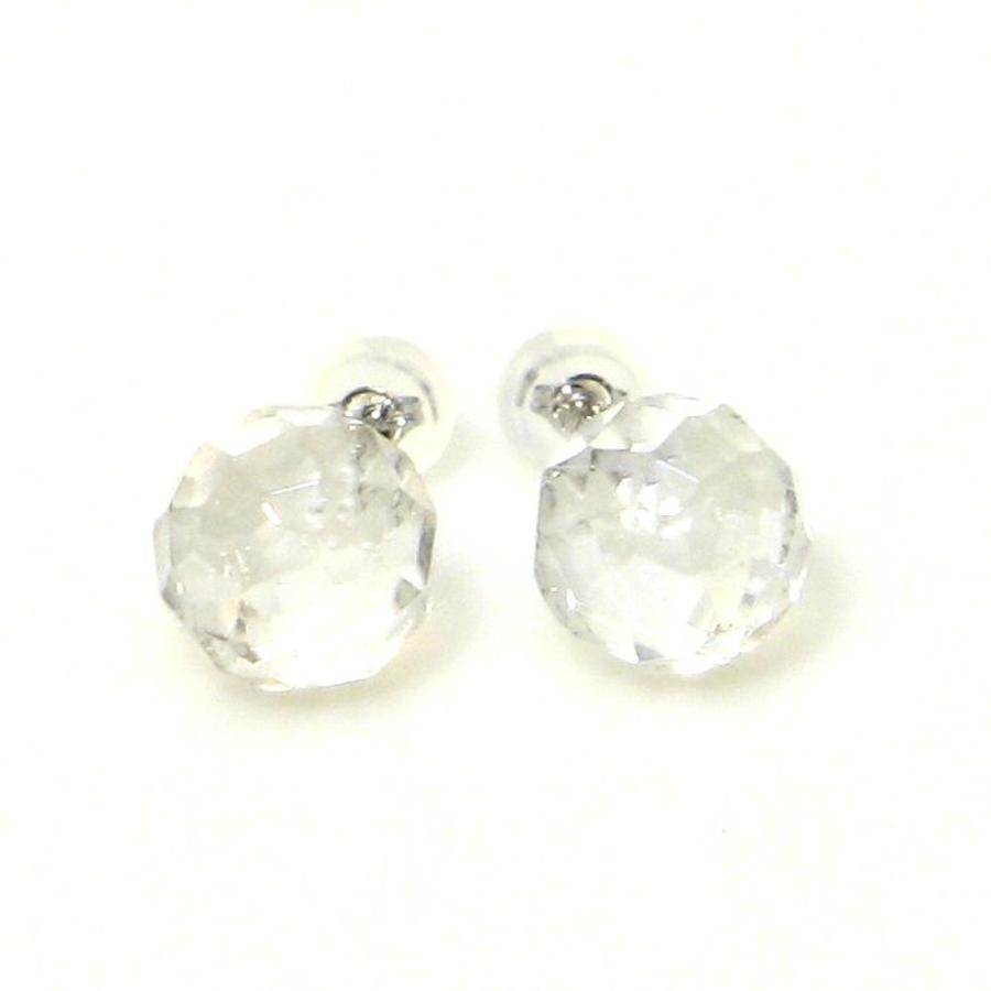 水晶 (クォーツ) 10mm 64面カット K14WG (ホワイトゴールド) ピアス【4