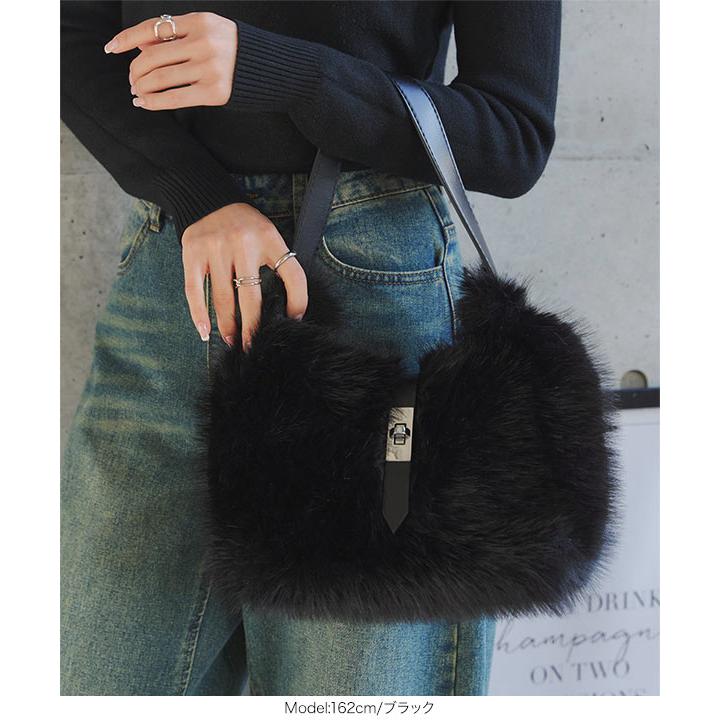 【☆POTER】ファーハンドバッグ sankyo shokai（三京商会） ファーバッグ レディース バンブーハンドル