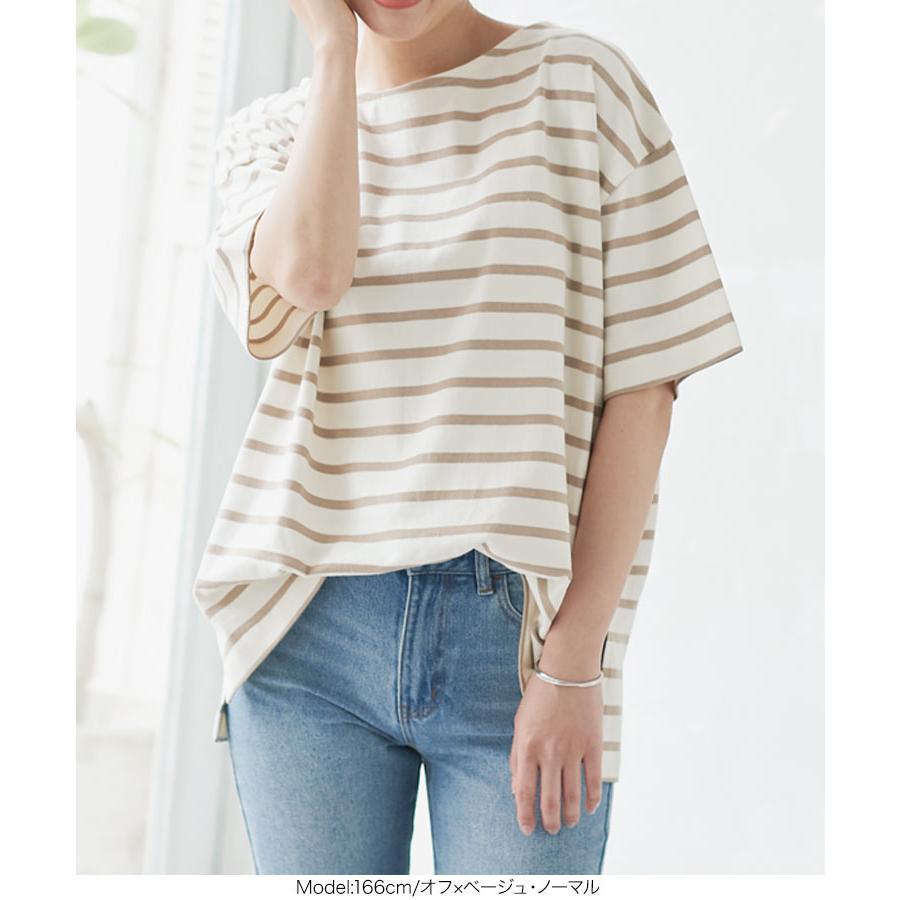 Tシャツ カットソー 半袖 レディース 夏 ボーダー チュニック トップス コットンゆったり 綿 春夏 C4631 | KOBE LETTUCE | 13