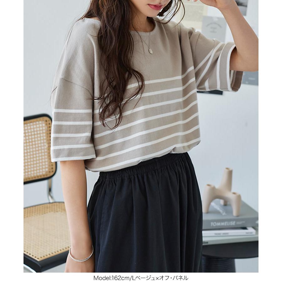 Tシャツ カットソー 半袖 レディース 夏 ボーダー チュニック トップス コットンゆったり 綿 春夏 C4631 | KOBE LETTUCE | 18