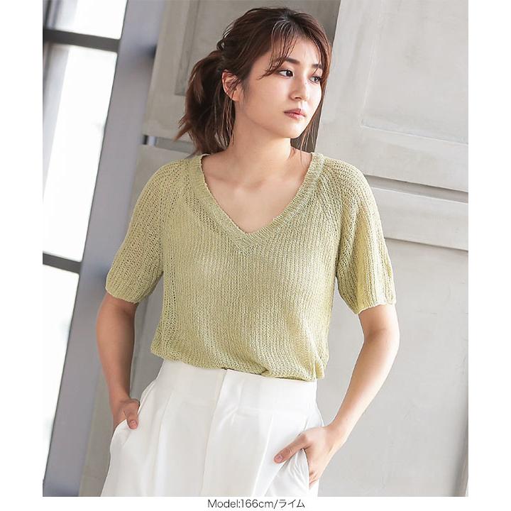シャツ ワンピース サマードレス Vネック カジュアル 5分袖 4 KOBE LETTUCE トップス サマーニット 半袖 夏 Vネック 5分袖