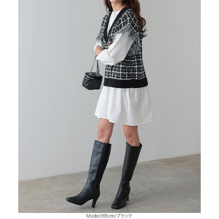 ルネ 黒と白のツイード風 ニットスカート スカート ルネ黒と白の