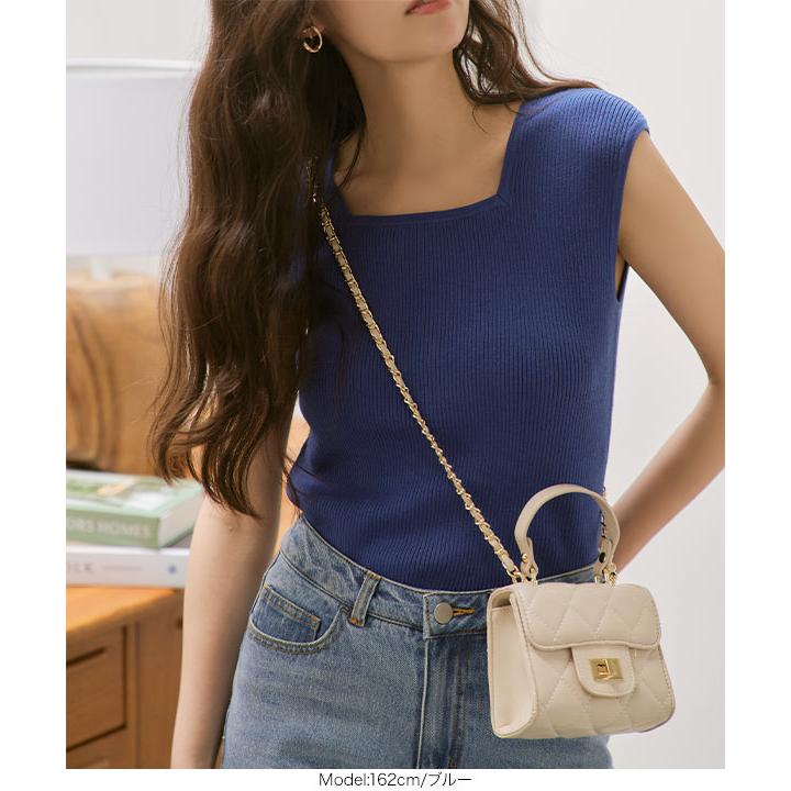 ノースリスクエアネックリブニット 楽天市場】前後2wayリブニットトップス レディース ノースリーブ