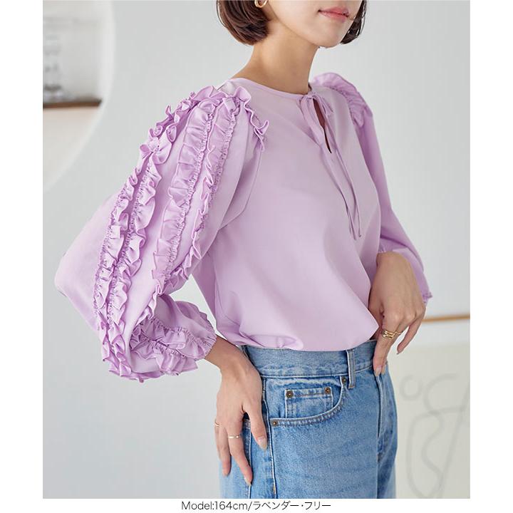 薄紫リボン付き長袖ブラウス 38 KOBE LETTUCE（神戸レタス） トップス ブラウス レディース 50代 40代