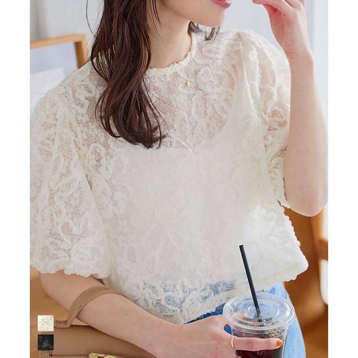 KOBE LETTUCE（神戸レタス） ブラウス シャツ 花柄 レース シアー 半袖