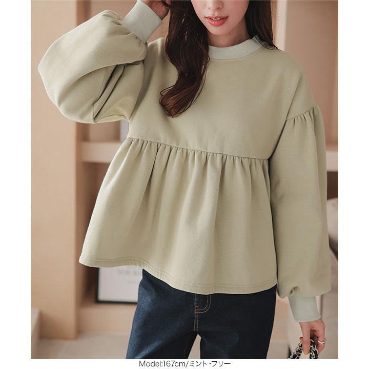 【タグ付】CLORE+ クロレ　フリルペプラムスウェットトップス　ホワイト セール】裾フリルペプラムカットソー/フリルトップス ロンT ロングt